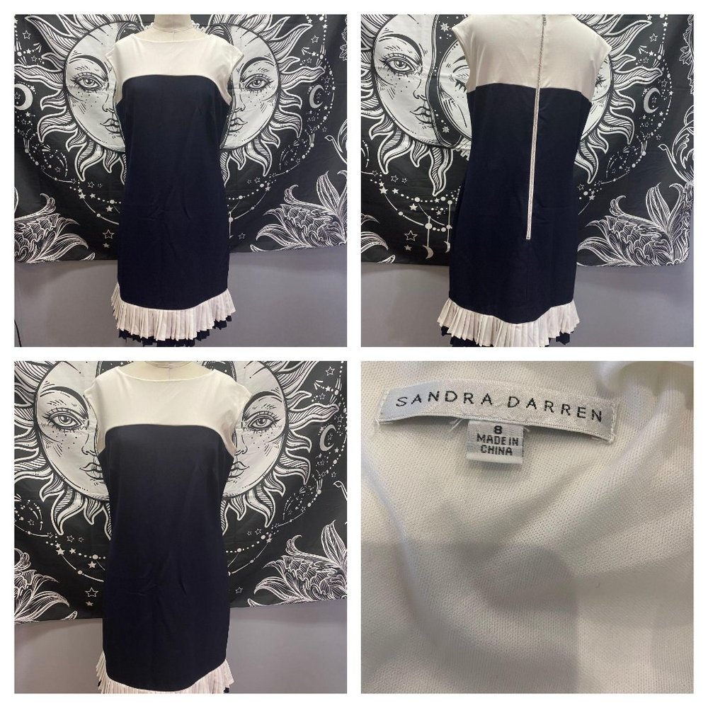 Sandra Darren two tone navy and white dress sz 8